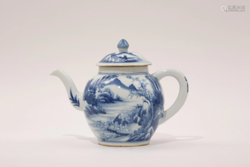 A Blue and White Landscape Teapot with Kangxi Mark