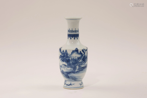 A Blue and White Landscape Vase with Kangxi Mark
