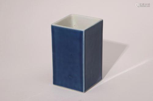 A Blue Glazed Square Bitong Brush Pot