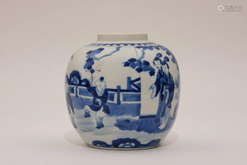 A Blue and White Figural Jarlet with Kangxi Mark