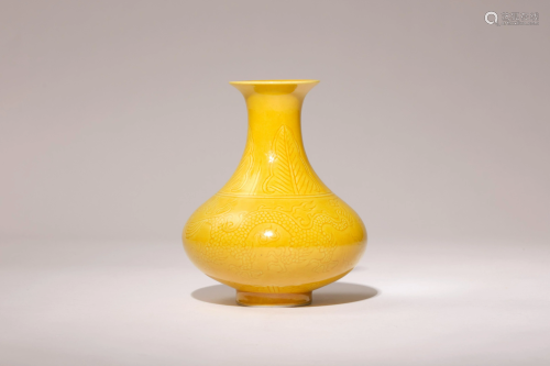A Yellow Glazed Low relief Vase with Jiajing Mark