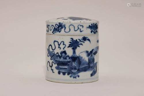 A Blue and White Tea Jar with Lid