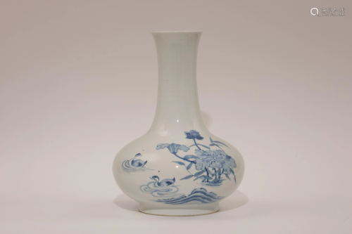 A Blue and White Mandarin Ducks Vase