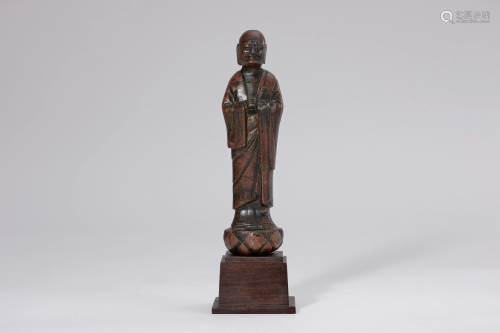 A 15th Century Bronze Figure of Monk on Stand