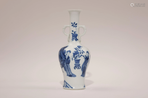 A Blue and White Figural Vase with Loop Handles