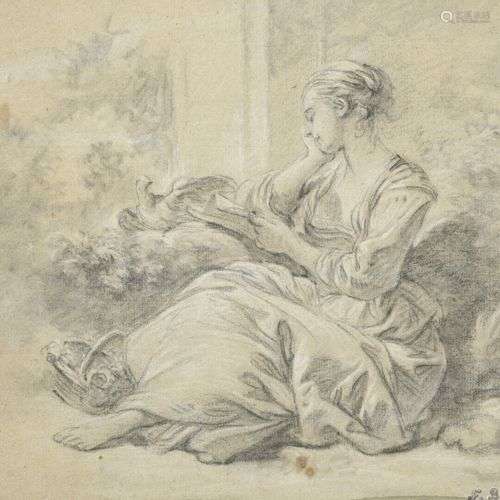 Attribué à François BOUCHER (Paris 1703-1770) Femme assise a...
