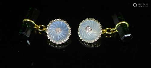 A pair of early 20th century gold, moonstone, diamond and to...