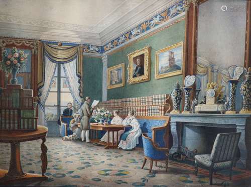 Early Victorian SchoolLibrary interior with gentleman readin...