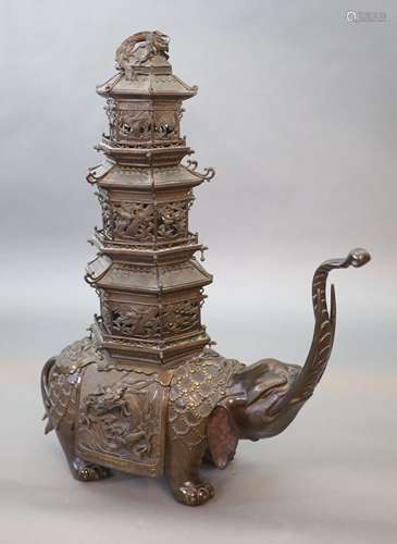 An impressive Japanese bronze ‘elephant’ koro, 19th century,...