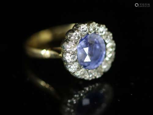 A 19th century? gold, sapphire and diamond set circular clus...