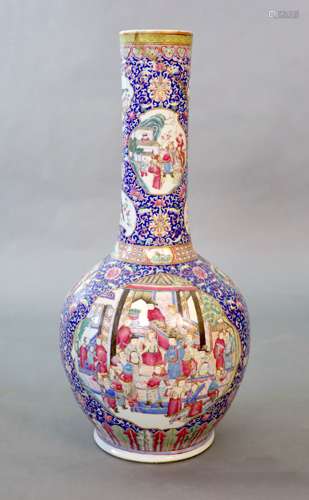 A massive Chinese famille rose blue ground bottle vase, Daog...