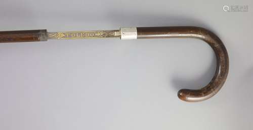 A French Toledo bladed swordstick, 19th centurythe blade eng...