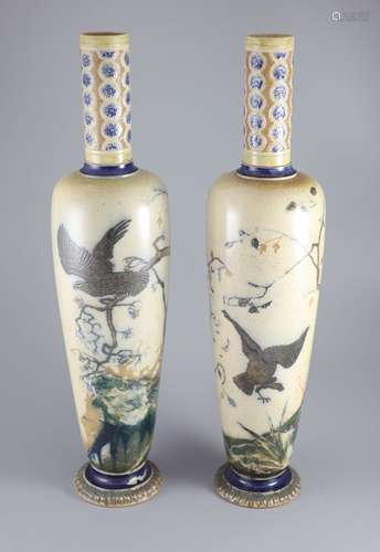 A large pair of Martin Brothers 'eagle and vulture' stonewar...