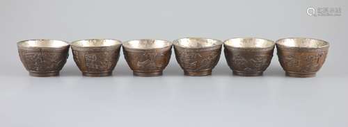 A set of six Chinese coconut cups, 18th/19th century,each ca...