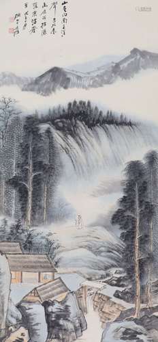 A Chinese landscape scroll painting on paper, 20th century,d...