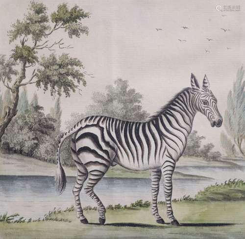 English School c.1780Zebra in a South African landscapewater...