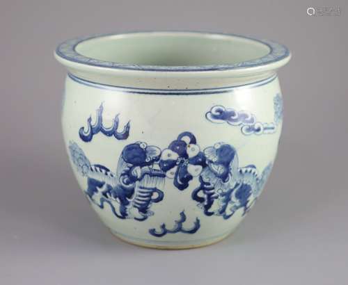 A Chinese blue and white 'lion-dog' flower pot,painted with ...