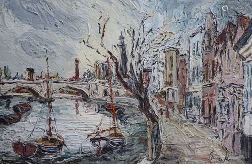 George Hann (1900-1979)View along The Seineoil on boardsigne...