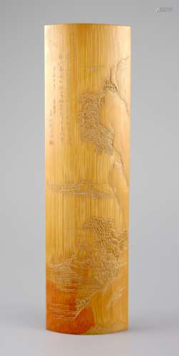 A Chinese carved bamboo wrist rest, Republic period,carved i...