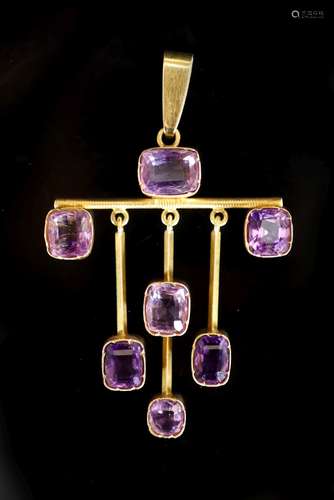 A stylish early 20th century gold and seven stone amethyst s...