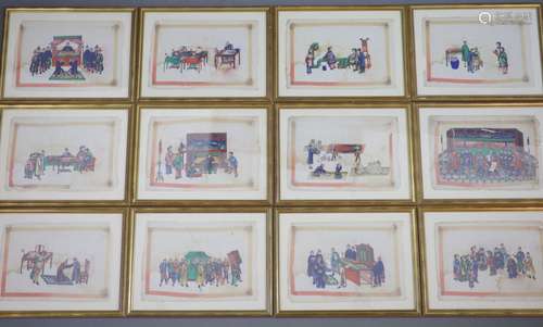 A set of twelve Chinese paintings on pith paper, 19th centur...