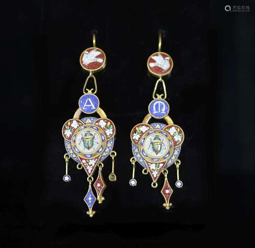 A good pair of Victorian Egyptian revival gold and micro mos...