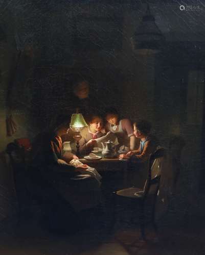 Johannes Rosierse (Dutch, 1818-1901)Figures around a table, ...