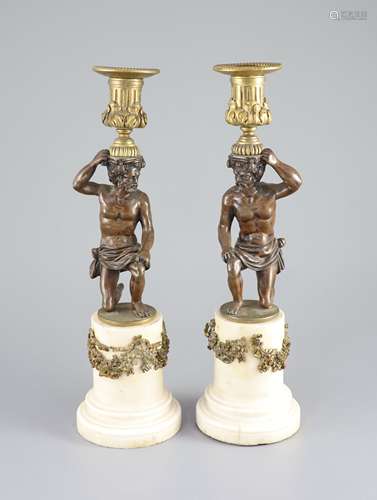 A pair of 19th century bronze and ormolu figurative candlest...