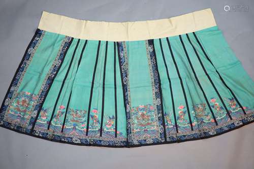 A 19th century Chinese silk kesi woven skirt,woven with mult...