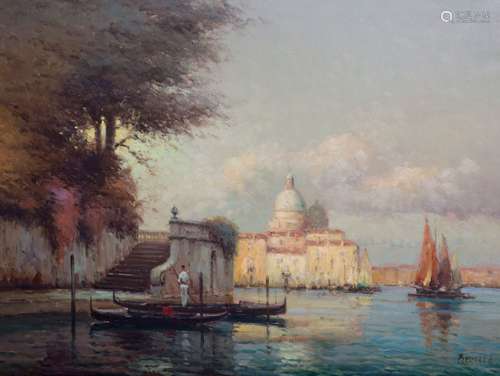 § Colette Bouvard (French 1941-1996)Venetian canal sceneoil ...