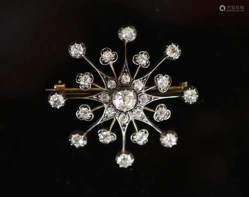 A Victorian, gold, silver and diamond set 'starburst' brooch...