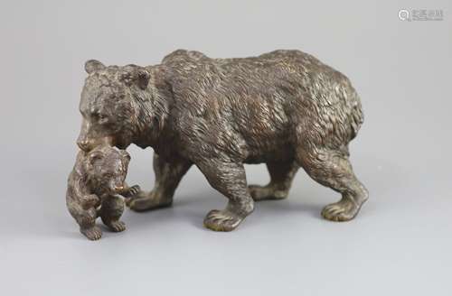 A large Viennese cold painted bronze group of a bear and cub...