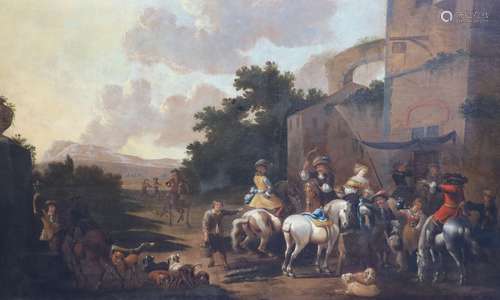 Attributed to Philips Wouwerman (1619-1668)A hunting party o...