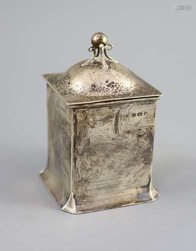 An Edwardian Art Nouveau silver tea caddy by Connell,of squa...