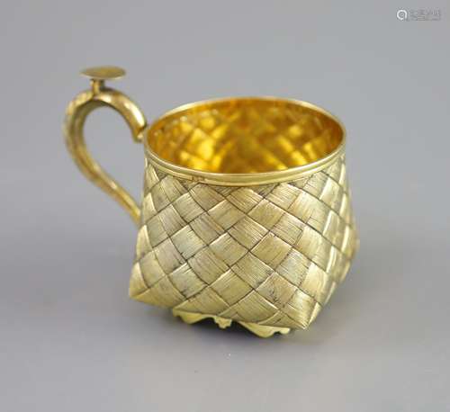 A late 19th century Russian 84 zolotnik silver gilt cup,with...