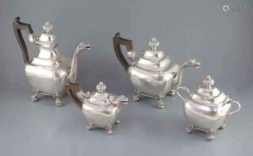 A matched 19th century Portuguese silver four piece tea and ...