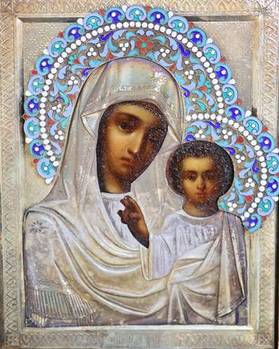 19th century Russian SchoolIcon of the Virgin and ChildTempe...