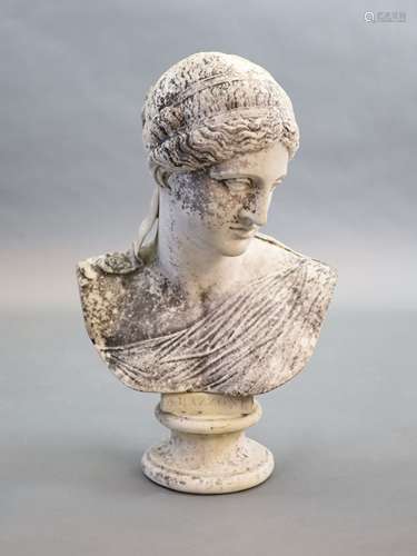 A large weathered white marble bust of a Grecian maiden, 19t...