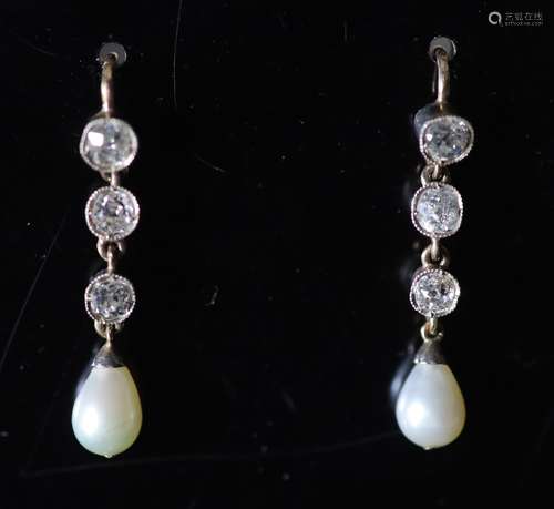 A pair of early 20th century gold and silver pear shaped cul...