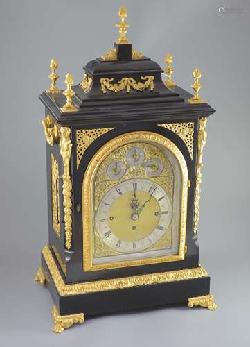 A large late Victorian ormolu mounted bracket clock,the dial...