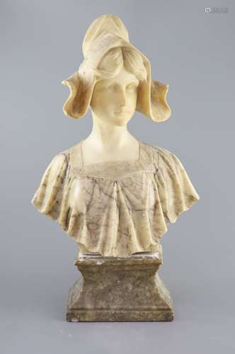 An Italian marble and alabaster bust of a Dutch girl, 19th c...