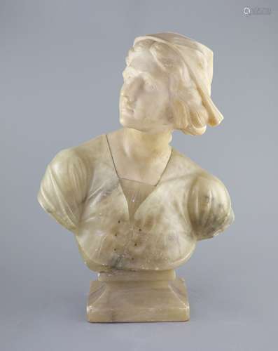 A carved Italian marble and alabaster study of a youth, 19th...