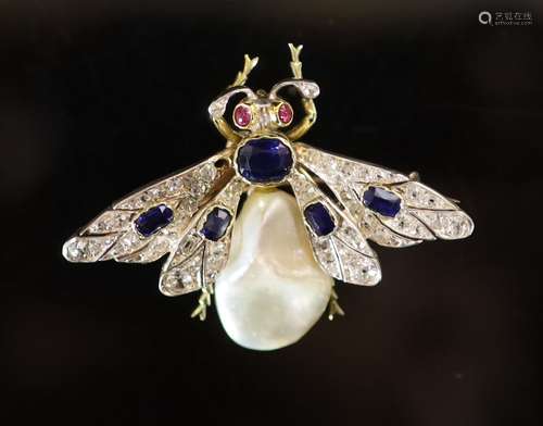 A Victorian gold, sapphire, rose diamond and freshwater pear...