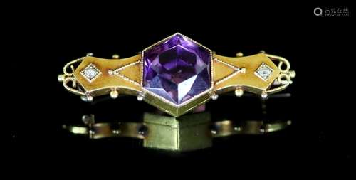 An Edwardian 18ct gold, hexagonal cut amethyst and diamond s...