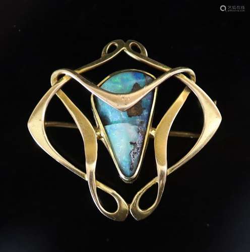 An Edwardian Art Nouveau 15ct gold and white opal set openwo...