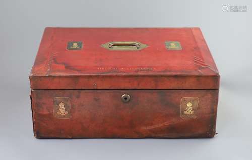 An Edwardian red morocco leather government dispatch box for...