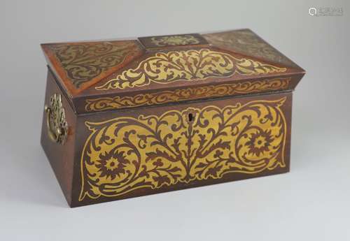 An early 19th century brass inlaid rosewood tea caddy in the...