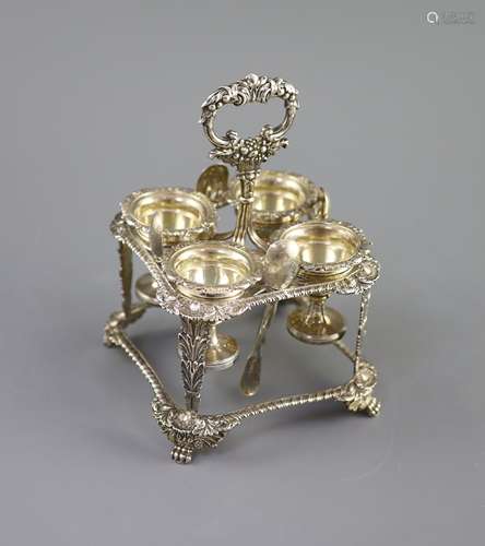 A George IV silver square egg cruet by Joseph Angel I,with f...