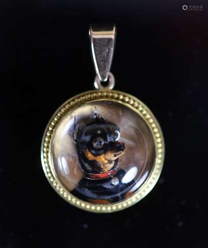 A Victorian gold mounted Essex crystal circular pendant, dec...