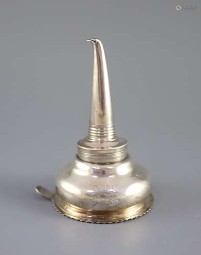 A William IV silver wine funnel by Jonathan Hayne,with gadro...